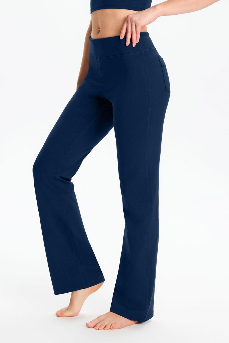 Yogipace Petite Women's Bootcut Yoga Pants with Back Pockets,Flare Travel Lounge Pant,27",Navy,Size S - Image 2